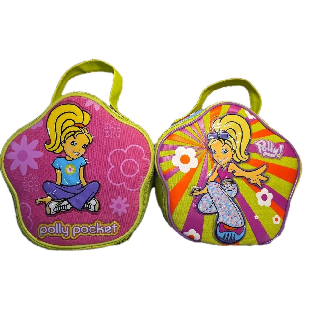 Set Ot 2 Polly Pocket Flower Storage Zip Cases Y2K‎ Vintage Polly & Friends Reto